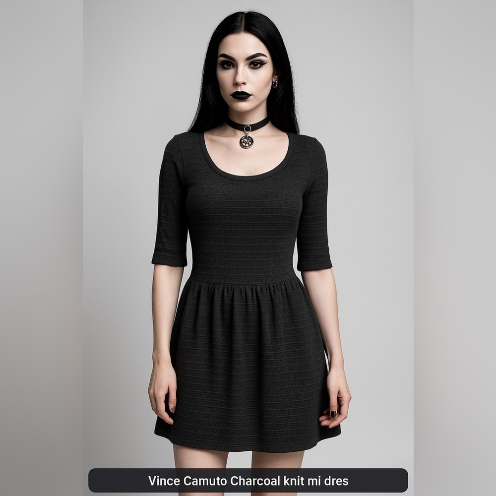 Vince Camuto Women’s Charcoal Gray Knit Mini Dress S | Short Sleeve Pullover